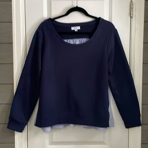 Kensie Jeans Navy & Pinstripe Mixed Media Longsleeve Sweatshirt Top XL EUC